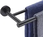 Hoooh Double Bath Towel Bar, 24-Inch Black Stainless Steel Towel Rack