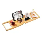 Bamboo Bathtub Caddy Tray Expandable Bath Tray for Tub with Upgraded Wine Slo...