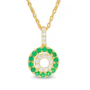 Lab-Created Emerald and White Sapphire Double Frame Pendant in Sterling Silver with 14K Gold Plate