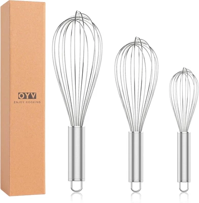 304 Stainless Steel Whisk Set, Dishwasher Safe Rustproof Metal Whisk, Profession