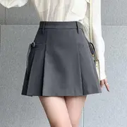 High Rise Plain Pleated Tie-Up Mini A-Line Skirt Gray - S