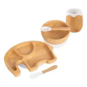 5pc Tiny Dining White Bamboo Elephant Baby Weaning Set Feeding Suction Plate
