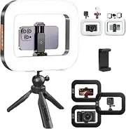 Rechargeable Selfie Portable Ring Light, Adjustable Bicolor Fill Light, Rechargeable Ring Light with Cordless Square Design & 4000mah Battery Phone Video Stabilizer for iPhone (with Tripod)