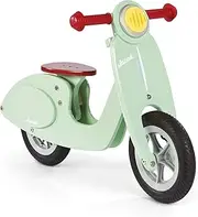 Janod Wooden Kids Scooter Mint - Balance Scooter with Vintage Retro Look - Adjustable Saddle, Inflatable Tires - Colour Mint Green - from 3 Years Old, J03243