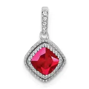 14K White Gold Cushion Ruby and Real Diamond Pendant