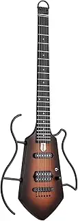 Compact Electric Guitar, Small Lightweight Headless Guitar for Travel and Practice, Portable Solid Body Easy Assemble Stands with Gig Bag, Sunburst