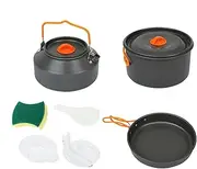 Hiking Cooking Set - Non-Stick Pot and Pan Kit,Lightweight Backpacking Cookset with Foldable Handles, Compact for Hiking and Travel