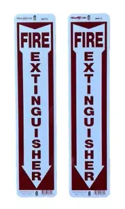 Lot Of 2 - Hillman Fire Extinguisher Signs Arrow Symbol White and Red Aluminum