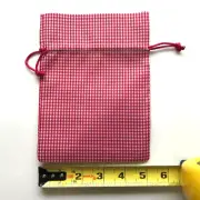 5" x 7" Red & White Gingham Check WOVEN BAG 12PK STRING PULL gift wedding pouch