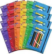V-Opitos Pencil Pouch for 3 Ring Binder, Bulk 24 Pack 3-Holes Zipper Pencil Pouches in Assorted Colors, Sturdy and Durable Cloth Pencil Holder with Clear Window for Office School College Supplies