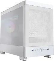 Mid-Tower M-ATX, ITX Computer Case, Tempered Glass Side Panel, Grid Front Panel Vertical GPU Bracket(White)