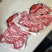 VTG 70'S TWO Pink Gingham Elephant Fabric Doll Plush Pillow Cut n Sew Front X2