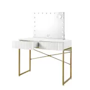 Oikiture Dressing Table with LED Makeup Mirror 2 Drawers White