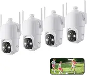 Dzees 360° PTZ Security Cameras Wireless Outdoor WiFi, 2K Battery Powered Home Security Camera Indoor, Spotlight & Siren, Color Night Vision, 2-Way Talk, AI Motion Detection, IP66, SD/Cloud 4-Pack