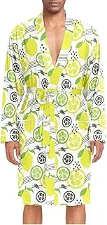 [ZZXXB] Lemon Lime Fruits Mens Sleepwear Robe Lightweight Nightgown Long Sleeves Spa Bathrobe with Pockets M-XL