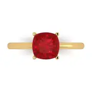 14K Yellow Gold Solitaire Promise Ring, 2 ct Cushion Simulated Tourmaline