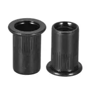 M8 Rivet Nuts Carbon Steel Knurled Flat Head Threaded Insert Nut Black 100Pcs