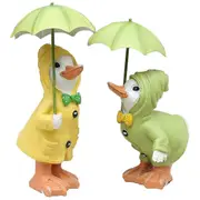 2Pcs Garden Ducks Statues, 1 Pair Cute Little Ducks with Umbrella Garden Resin Ornament Garden Duck As Shown
