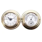 Thermometer Hygrometer Barometer Watches Clock 2 Whole Set Weather Station Meter Gold