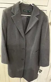 NWT Ralph Lauren Long Coat Womens Gray Wool Blend 3 Button $260
