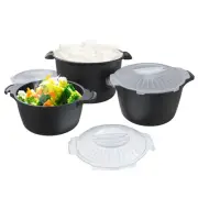 Professional 3 Piece Set Micro Cookware, Microwave Veggie Steamer, Microwave ...