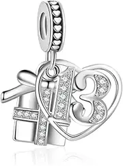 [NARTGO] 13 16 18 21 30 40 50 60 Birthday Gift Box Charm Compatible with Pandora Charms Bracelets for Women Birthday Jewelry Gifts