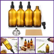 4 Pack, 4oz Amber Glass Dropper Bottles with 1 Funnel & 4 Lables 20ml Dark Brow