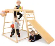 Climbing Frame,Toddler Montessori Wood Playset 9-In-1 with Slide,Toddler Slid...