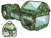 GIANT 3 PIECE ARMY CAMOUFLAGE KIDS POP UP PLAY TENT HOUSE & CRAWL TUBE TUNNEL