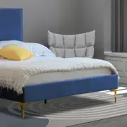 Istyle Modern Classic Cristian Double Velvet Bed Frame Blue with Gold Legs