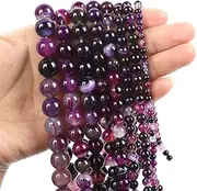 [Hamthuit] Natural Stone Beads Tiger Eye Agates Jade Quartz Garnet Round Loose Beads For Jewelry Making DIY Bracelets Striped Agate 8mm 44-46pcs