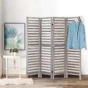 Artiss Room Divider, 4 Panel Folding Wooden Privacy Portable Screen Shelf Dividers Partition Wall Screens Home Pet Child Indoor Balcony Bedroom Furniture, Separator Water-Resistant Grey