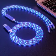 3 in 1 Flowing Colors LED Glow USB Charger Cable for Apple,Android and Type-C