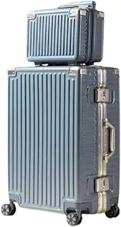 [CAULO] Carry On Luggage 2 Piece Set,Aluninum Luggage Cabin Hardside Suitcase With Password Lock and Cosmetic Bag (Blue 26in)