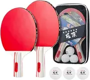 Training PingPong Paddle Set of 2, Table Tennis Bat Racket Set with 2 Bats and 3 Balls Easy to Play with Great Response and Spin