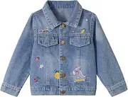 Miipat Toddler Girls Denim Jacket Longe Sleeve Button Kids Patch Jeans Jacket Baby Girl Jeans Coat Casual Outerwers
