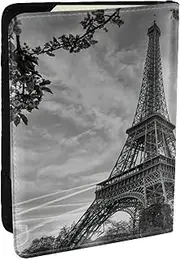 [EdWal] Eiffel Tower Pattern Print Passport Cover with Credit Card Holder Leather Passport Case, for Women Men Family ID Travel, Black, One Size