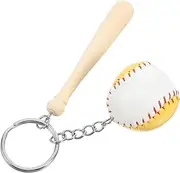 [COHEALI] Mini Baseball Keychain Pendant with Wooden Bat Fun Sports Theme Party Favor Keyring for Souvenir for Athletes for Team Events 1pcs Half