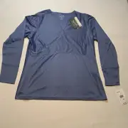 NWT Woolrich Women's XXL 2XL Long Sleeve Top Overlook V Neck Slim Fit Blue Sky