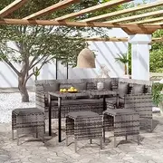 5 Piece L-Shaped Couch Sofa Set with Cushions Poly Rattan Grey,Contemporary Rattan Sofa Set with Cushions for Outdoor Patio and Garden Use Garden Furniture Sets