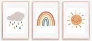 3 x A4 Nursery/Baby/Kids/Play Room Wall Decor Pastel Sun Rainbow Birthday Gift
