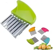 Sunblue Crinkle Cutter Cutting Tool French Fry Slicer Potato Cutter Fruit Vegetable Wavy Chopper Knife Stainless Steel, Green