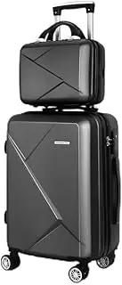 [Wanderlite] 2pcs Luggage Set(12/20), Trolley Suitcase Hand Luggages Hard Case Shell, Travel Strap Bag Carry On Adult Kids Lightweight Roller TSA Lock with Wheels Black