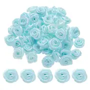 100pcs 1.5cm Mini Ribbon Roses for Crafts Artificial Fabric Flowers Light Blue