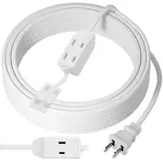 2 Prong Extension Cable 15 Feet Extra Long Power Cord with 3 Outlets Flat Mul