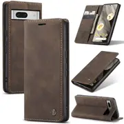 CaseMe Google Pixel 7a 5G Classic PU Leather Folio Case Cover [Coffee]