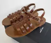 ️ SAINT LAURENT Paris Brown Leather GLADIATOR Strap Flat Sandals EUR-42 US-9