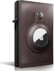 EnjoIt AirTag Minimalist Slim Wallet Genuine Leather RFID Technology Credit Card Holder Slim Money Clip for Men with Gift Box(No Airtag Included) Mocha