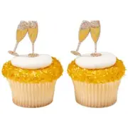 New Cake Toppers Toasting Glasses Cupcake Picks One Dozen