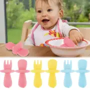 Self-Feeding Silicone Toddler Utensils Anti-Choke Baby Fork and Spoon Set BrWyN